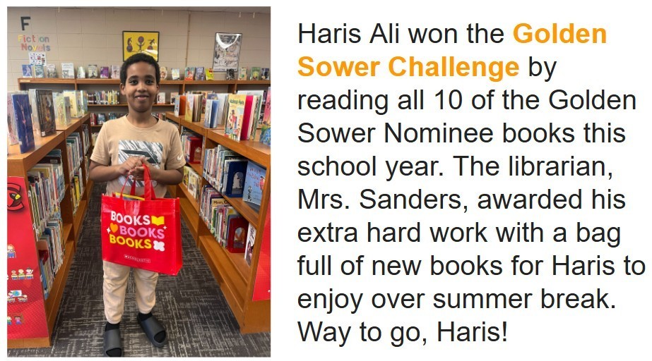 Haris holding a bag of books