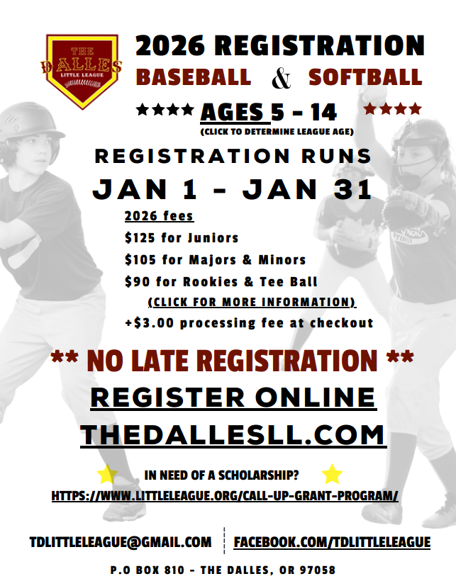 The Dalles Little League Registration 2026