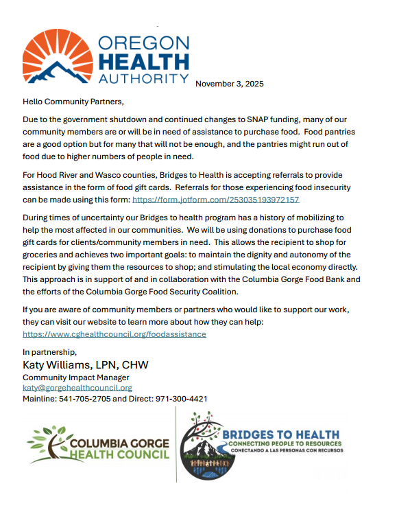 Columbia Gorge Health Council Letter 11.3.25