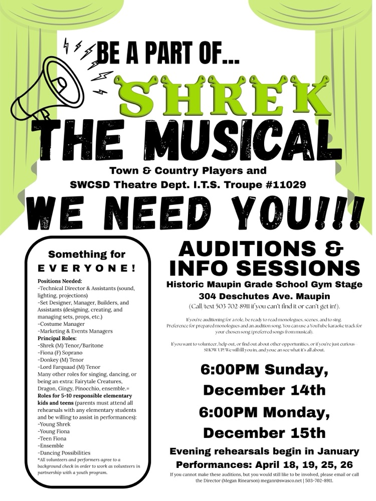 shrek the musical auditions and info this Sunday and Monday