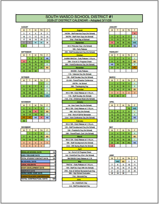 Actual 2026-27 District Calendar Adopted!