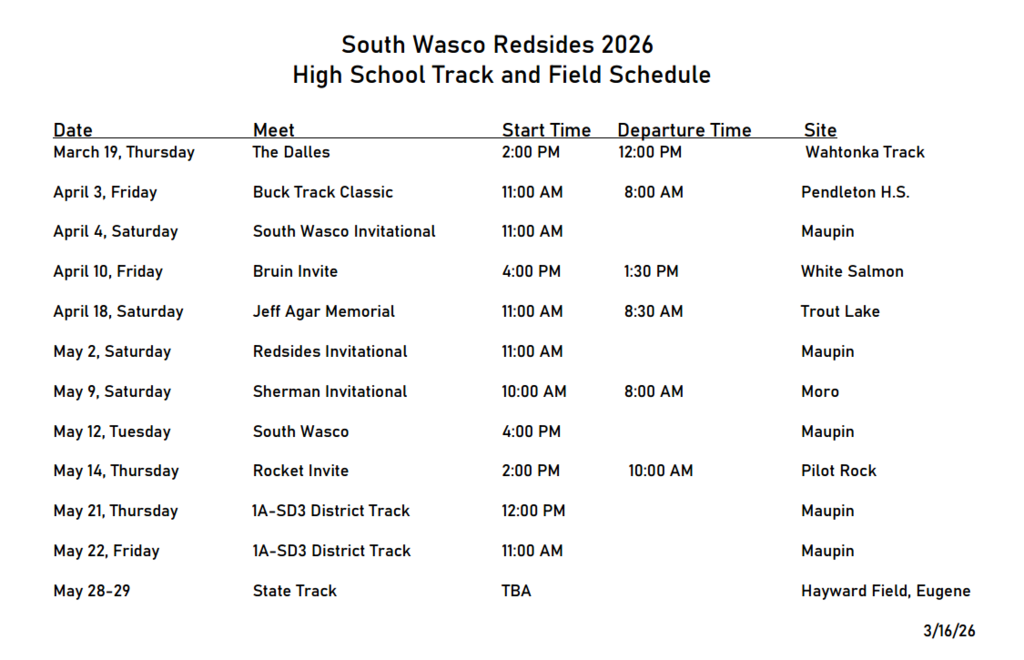 2026 High School Track Schedule