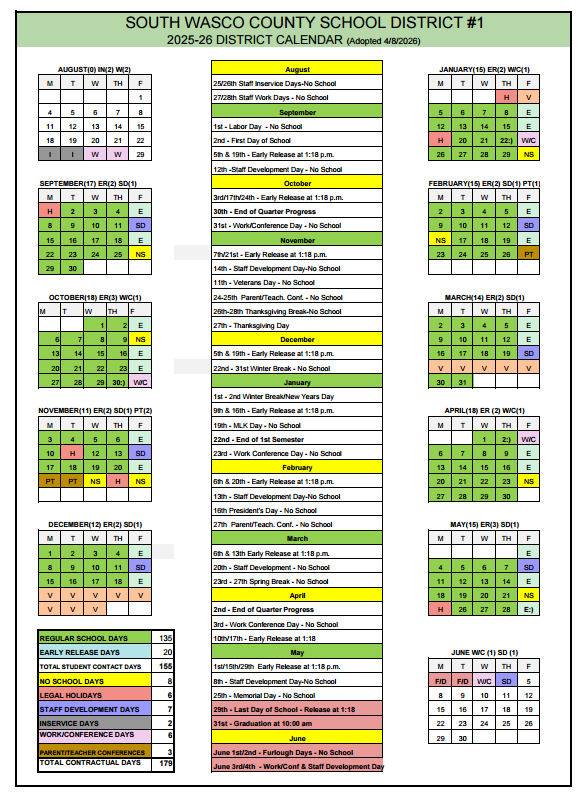 Furlough Days - 2025-26 District Calendar Updated 4.8.26