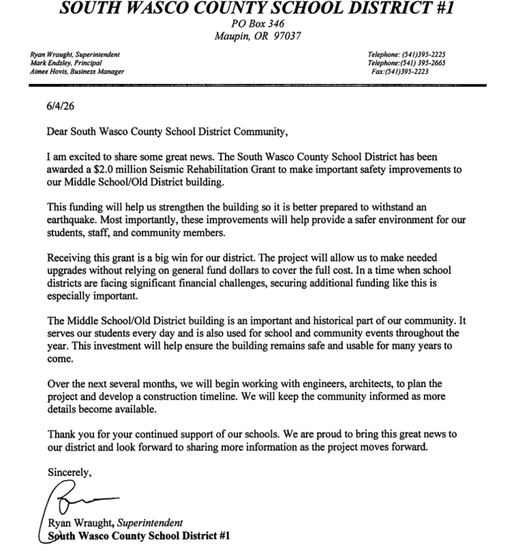 Seismic Rehabilitation Grant Ltr