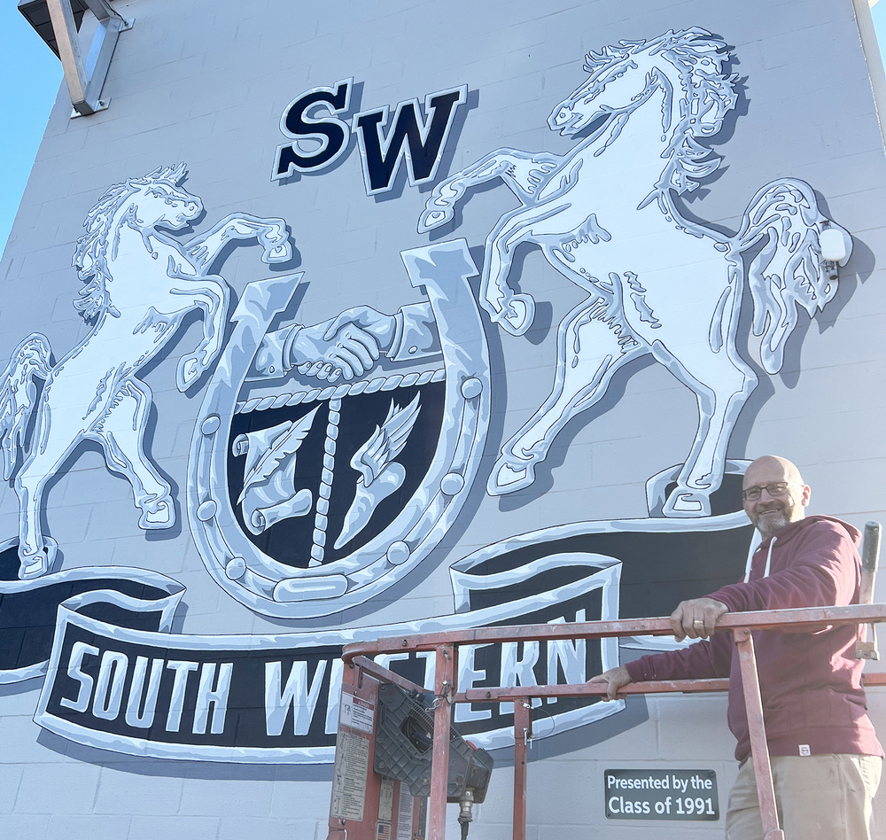 South Western Crest Mural with Artist