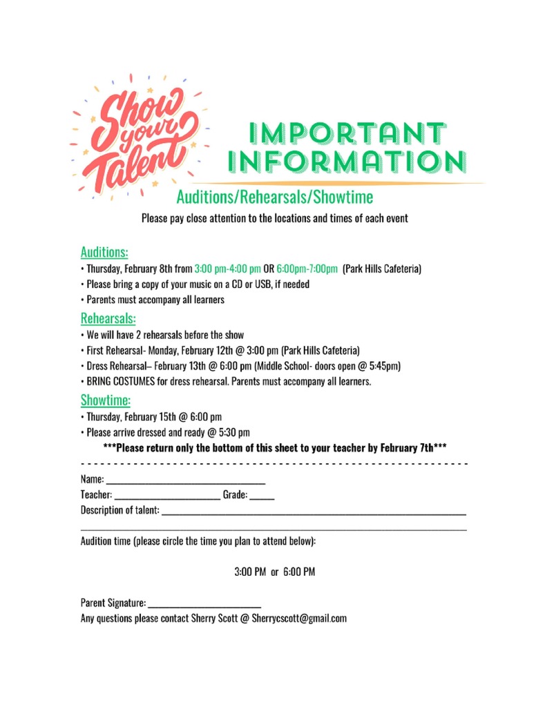Park Hills Talent Show Information Sheet