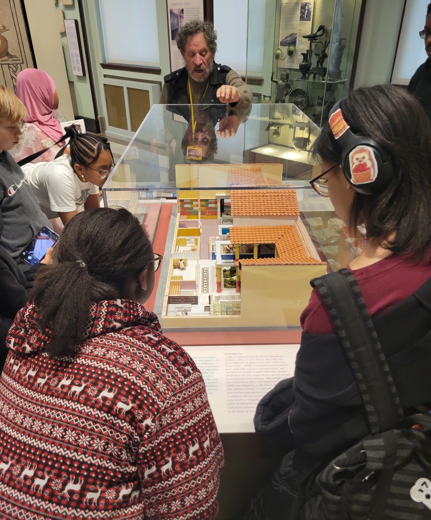 Students looking at an exhibit