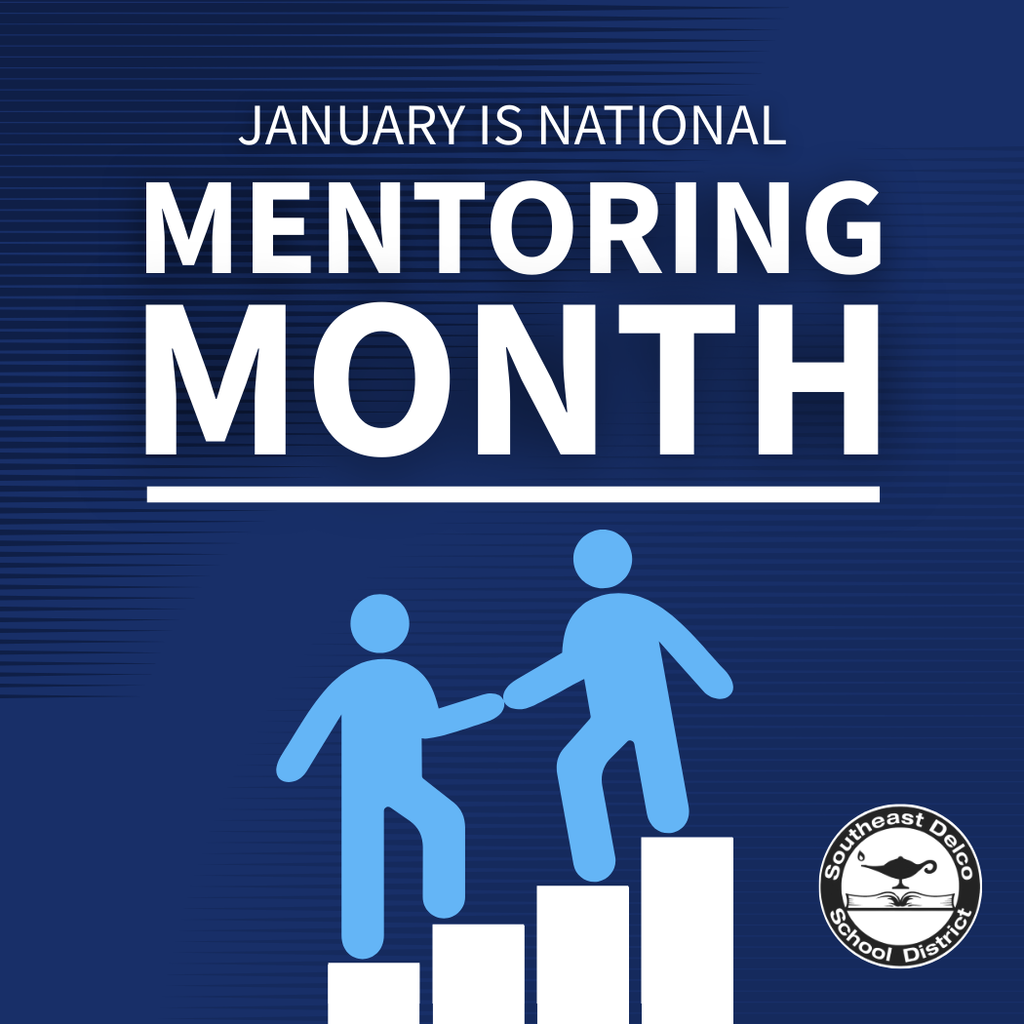 Two figures climbing stairs with one helping the other, highlighting January as National Mentoring Month.