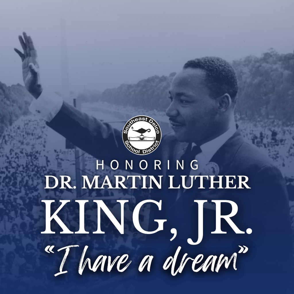 Dr. Martin Luther King Jr. waves to a large crowd during the March on Washington, with text honoring his legacy and “I have a dream.”