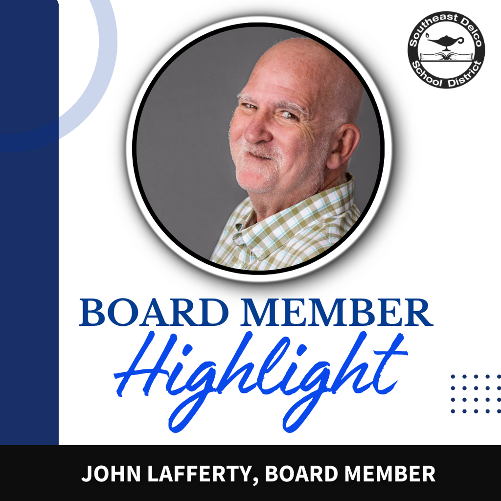 John Lafferty featured as a board member with a formal headshot and modern blue and black design elements.