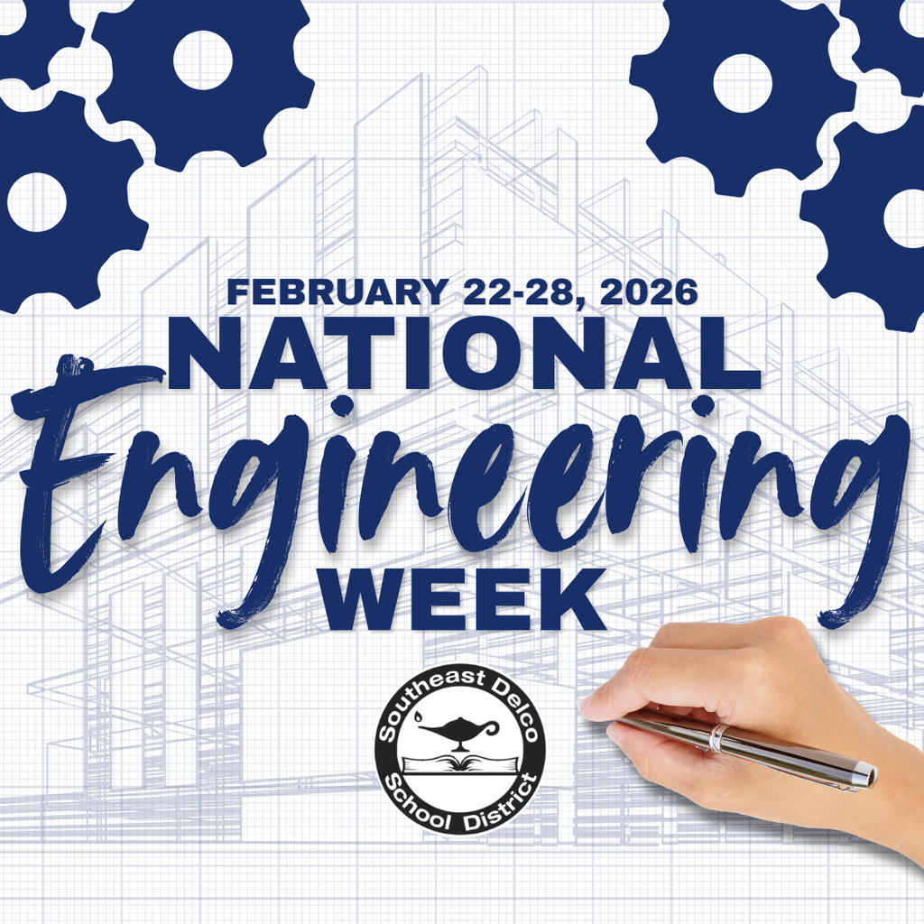 Hand writing 'National Engineering Week' with blueprint and gear graphics in background for February 22-28, 2026 event.