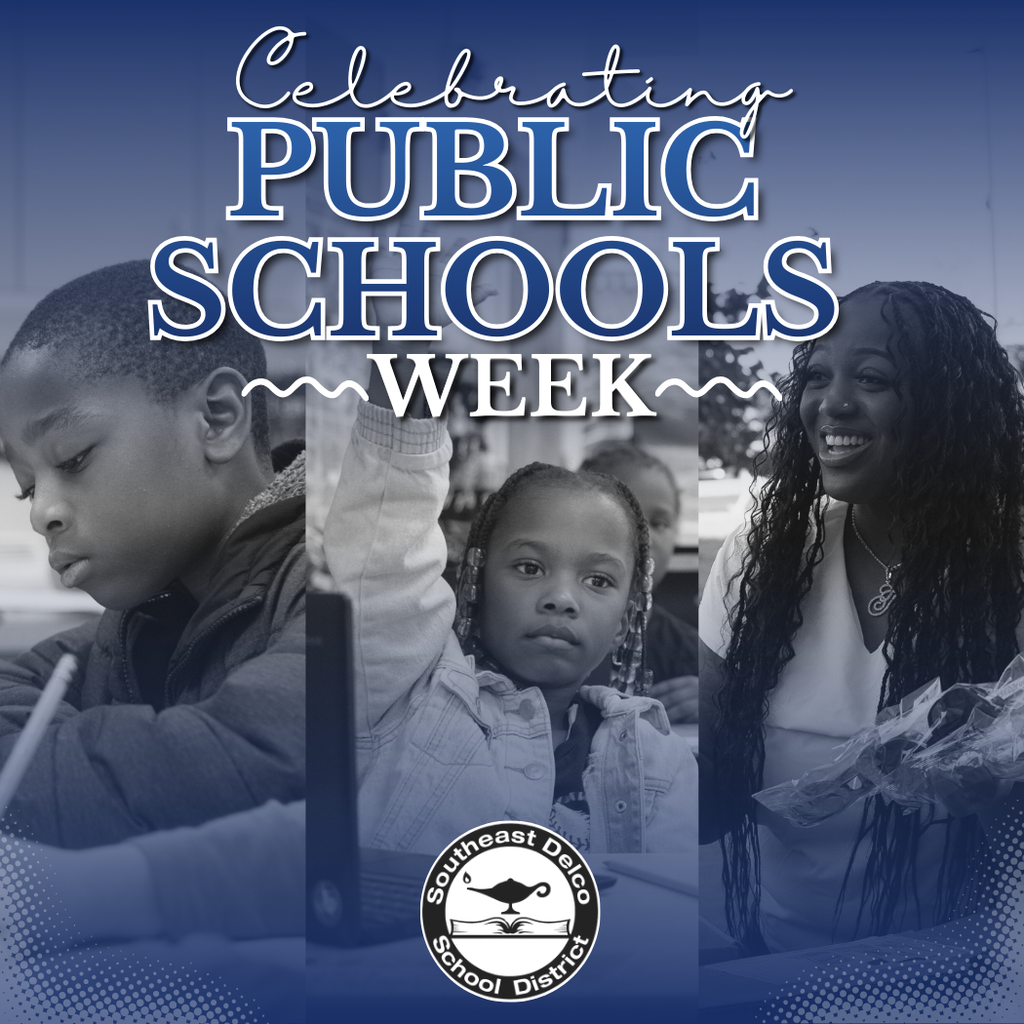 Celebration of Public Schools Week featuring diverse students learning with laptops in a school setting.