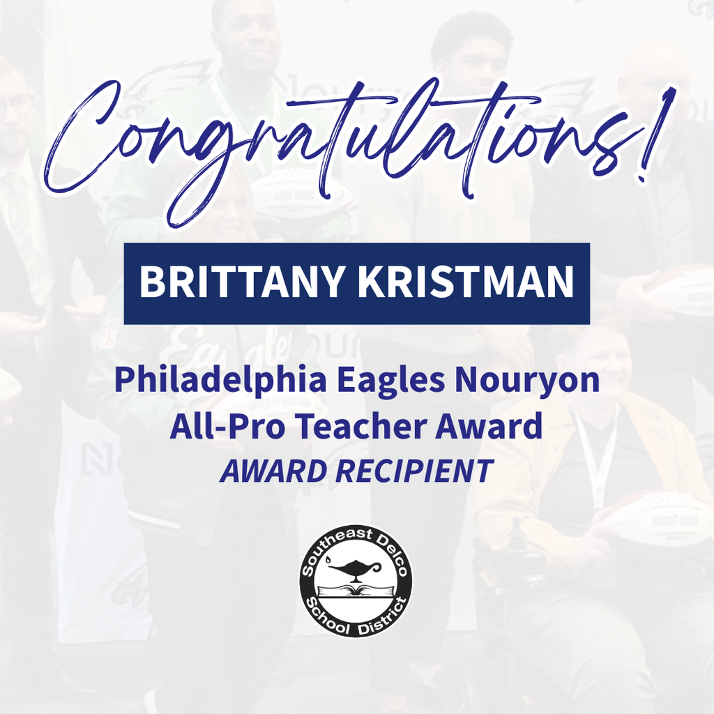 Brittany Kristman receiving the Philadelphia Eagles Nouryon All-Pro Teacher Award at a celebratory event.