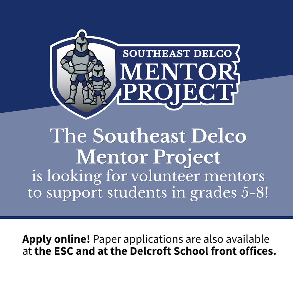 Volunteer mentor embracing a young student, promoting the Southeast Delco Mentor Project for grades 5-8 support.