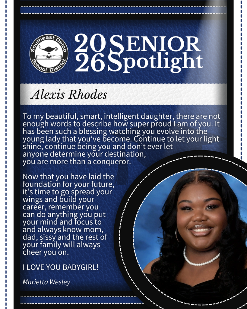 Senior spotlight for Alexis Rhodes with a heartfelt message from Marietta Wesley praising her intelligence and encouraging her future success.