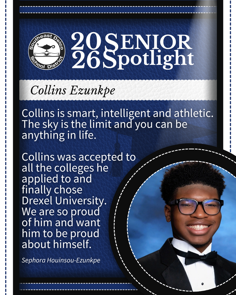 Senior spotlight for Collins Ezunkpe highlighting his intelligence, athleticism, and college acceptance to Drexel University.