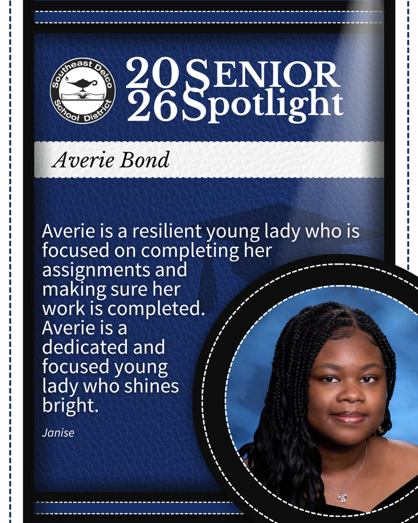 Senior spotlight for Averie Bond highlighting her resilience and dedication to completing assignments with focus and brightness.