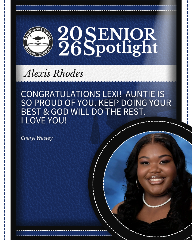 Senior spotlight for Alexis Rhodes in Southeast Polk School District's 2026 class with a congratulatory message from Cheryl Wesley.