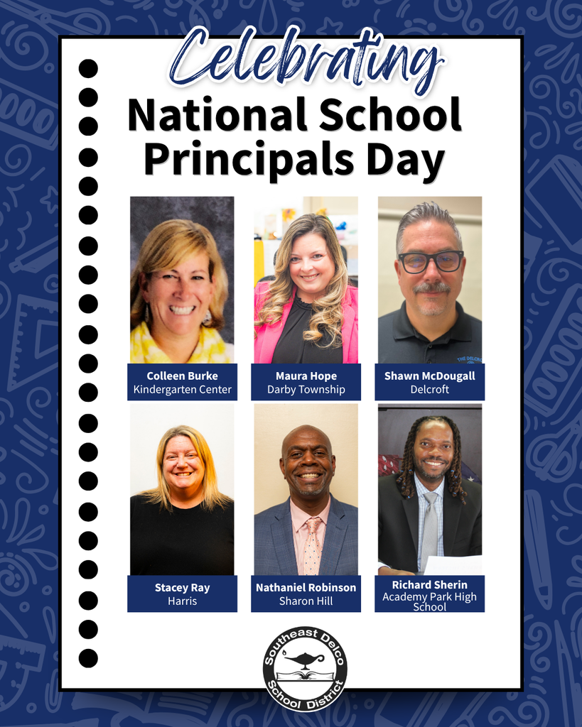 National School Principals Day tribute featuring six principals with their names and affiliated schools.