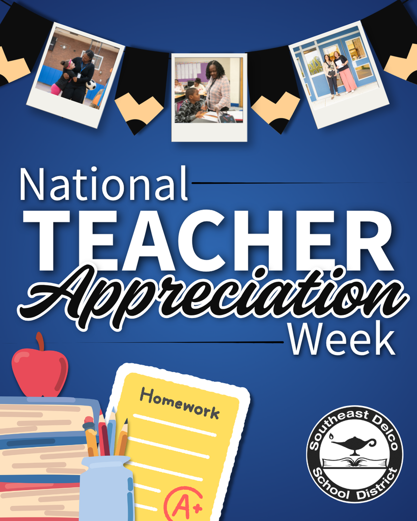 National Teacher Appreciation Week design showing teachers interacting with students, school books, pencils, and a homework paper with an A+ grade.