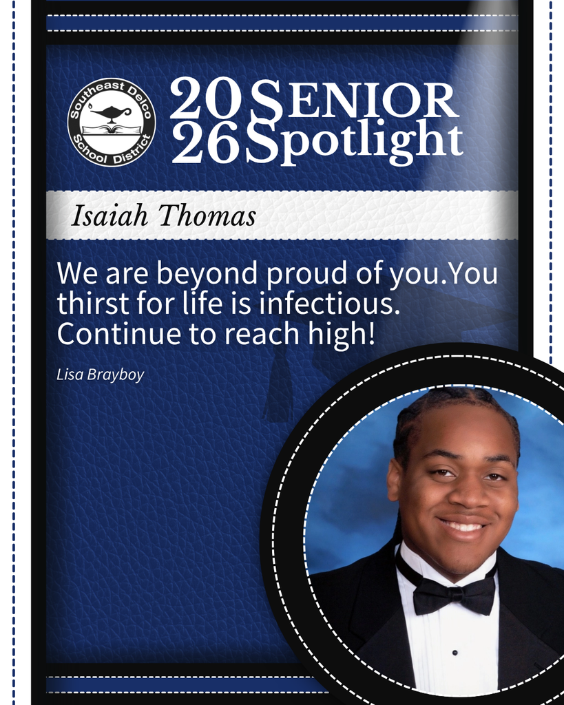 2026 Senior Spotlight for Isaiah Thomas with a congratulatory message from Lisa Brayboy on a blue textured background.