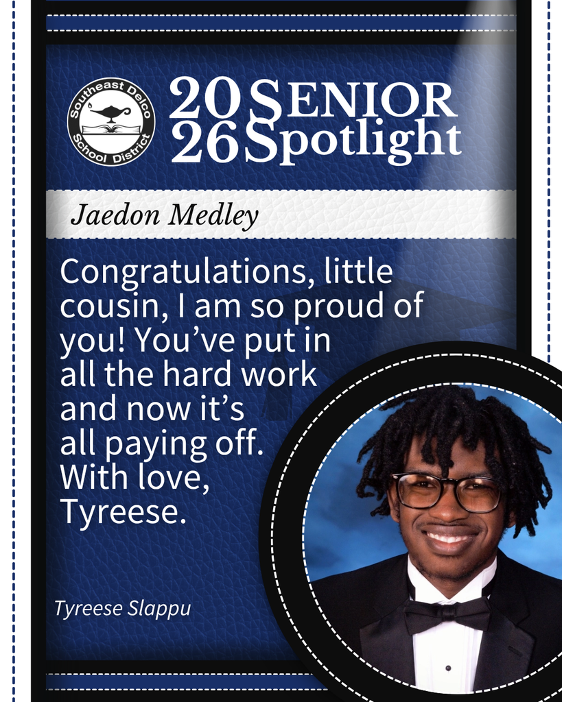Senior spotlight for Jaedon Medley with a congratulatory message from Tyreese on hard work and success in 2026.