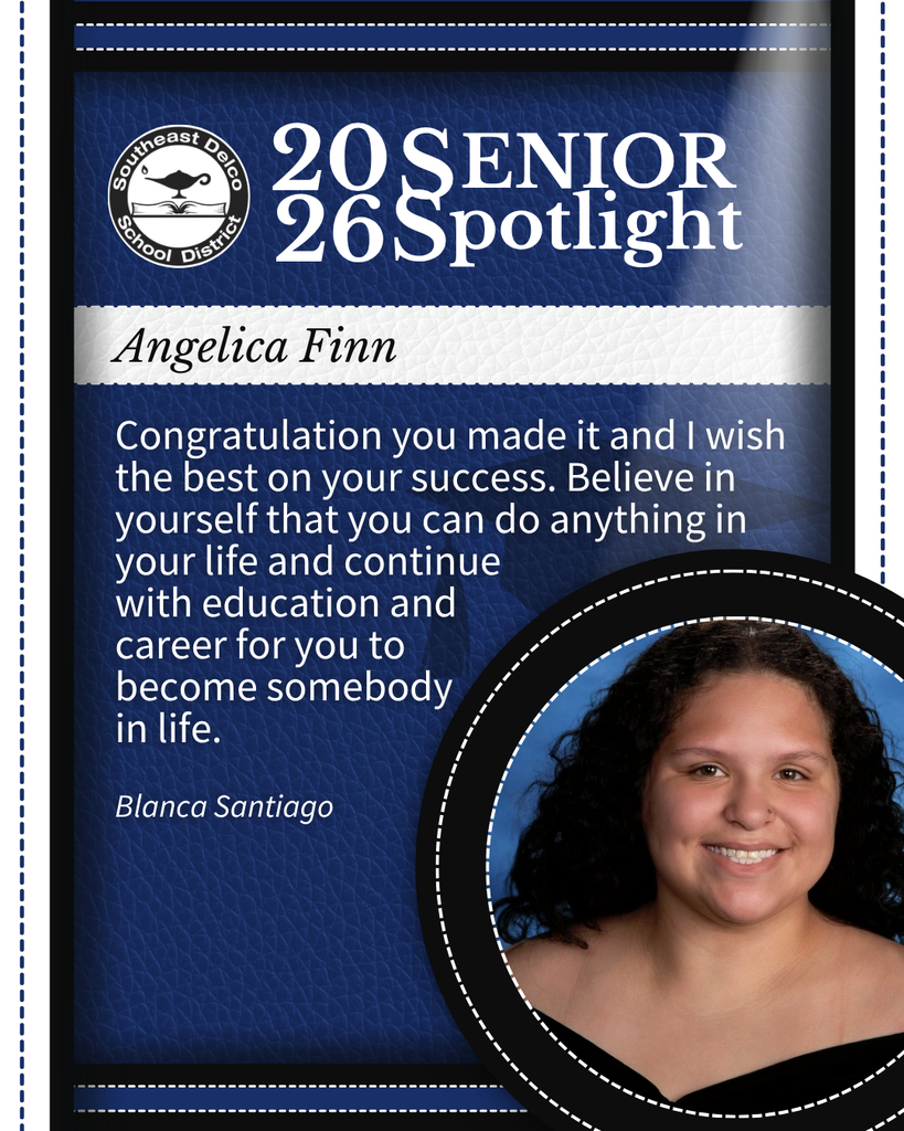 Senior spotlight for Angelica Finn with a congratulatory message encouraging belief in oneself and continued education and career growth.