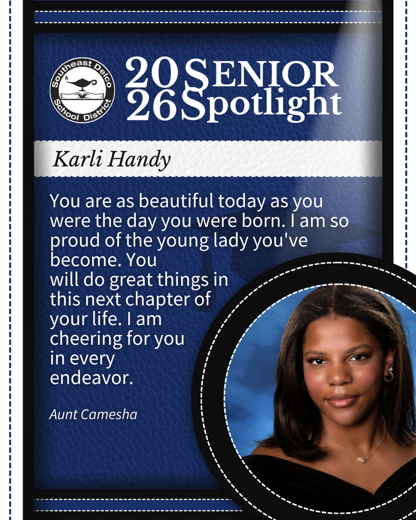 2026 Senior Spotlight for Karli Handy featuring a heartfelt message from Aunt Camesha expressing pride and encouragement for her future endeavors.