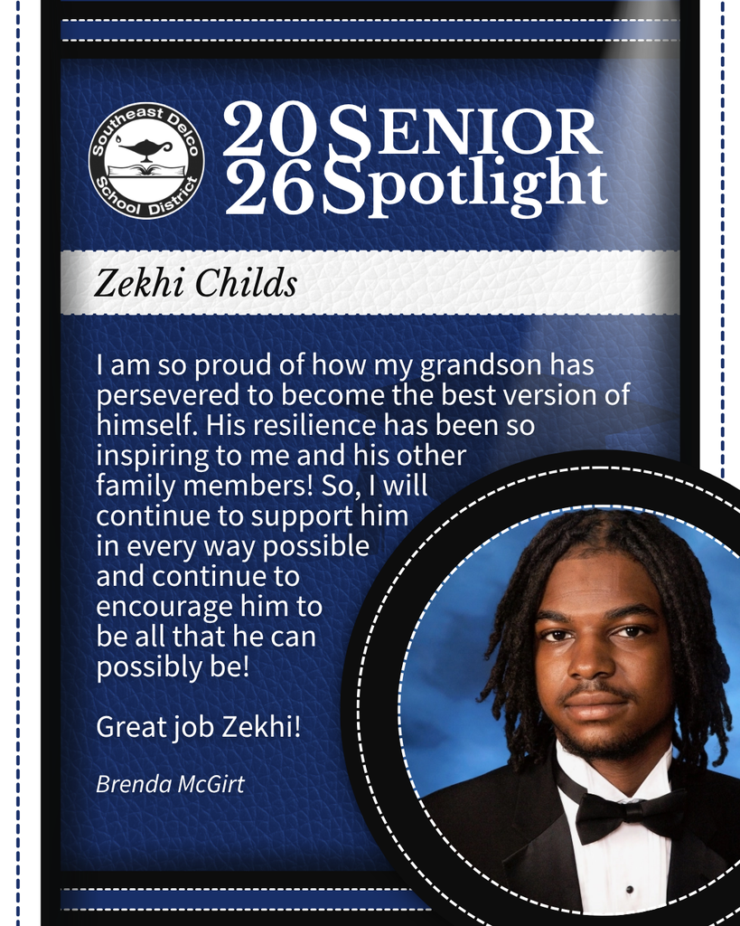 Senior spotlight on Zekhi Childs with a message from Brenda McGirt praising his perseverance and resilience.