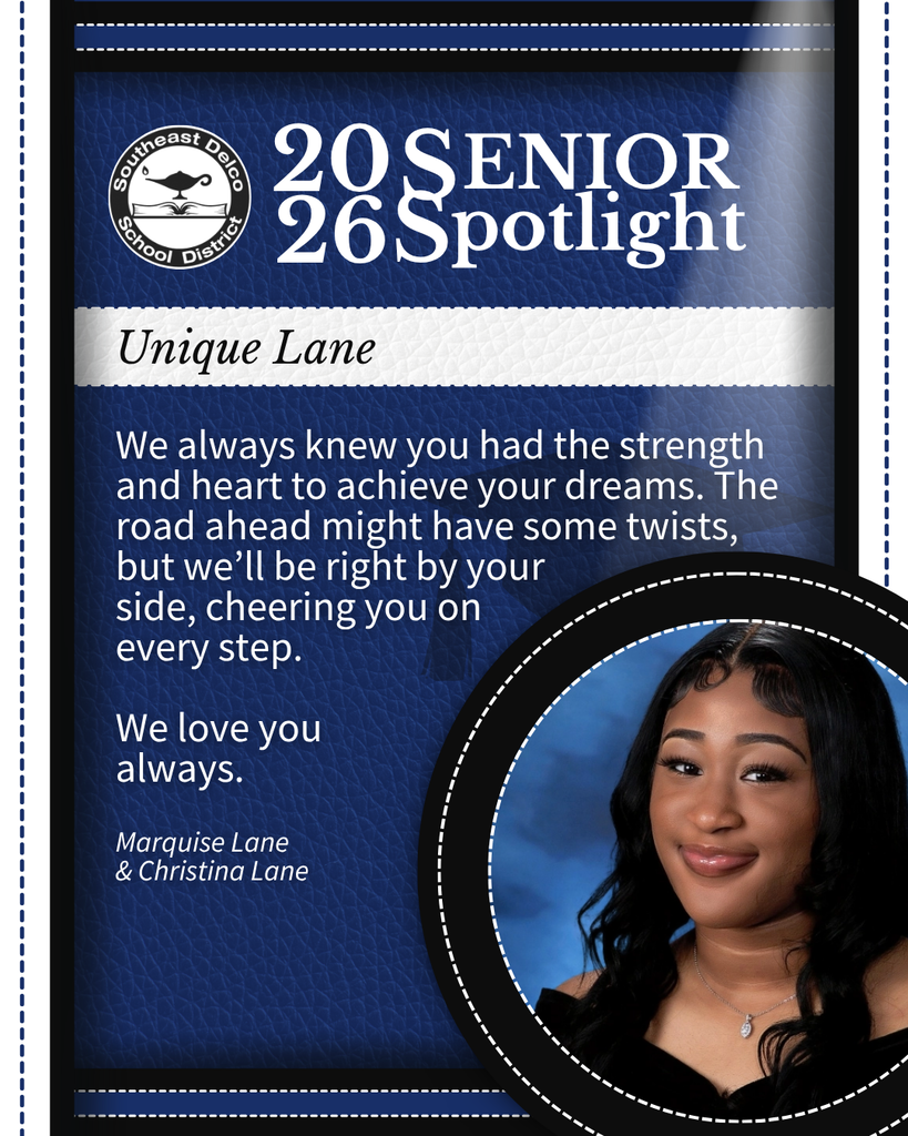 2026 Senior Spotlight for Unique Lane with a heartfelt message of support and encouragement from Marquise and Christina Lane.