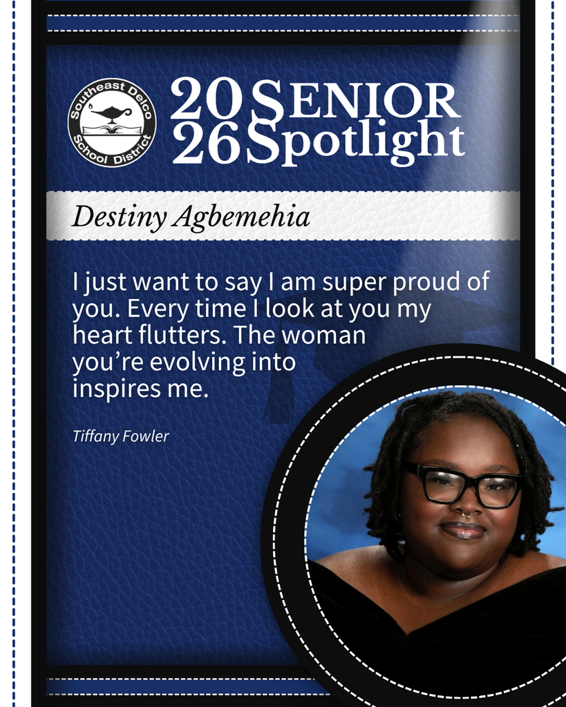 2026 Senior Spotlight for Destiny Agbemehia featuring a heartfelt message from Tiffany Fowler expressing pride and inspiration.