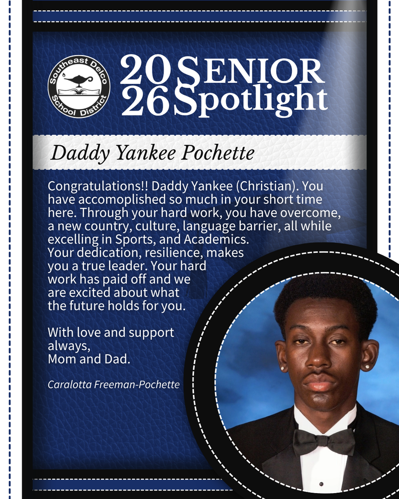 Senior spotlight for Daddy Yankee Pochette highlighting his achievements overcoming challenges and excelling in sports and academics.