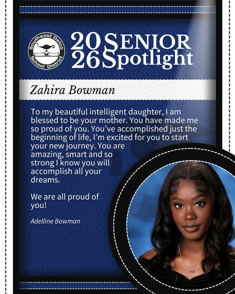Senior spotlight for Zahira Bowman featuring a heartfelt message from her mother expressing pride and encouragement for her future.