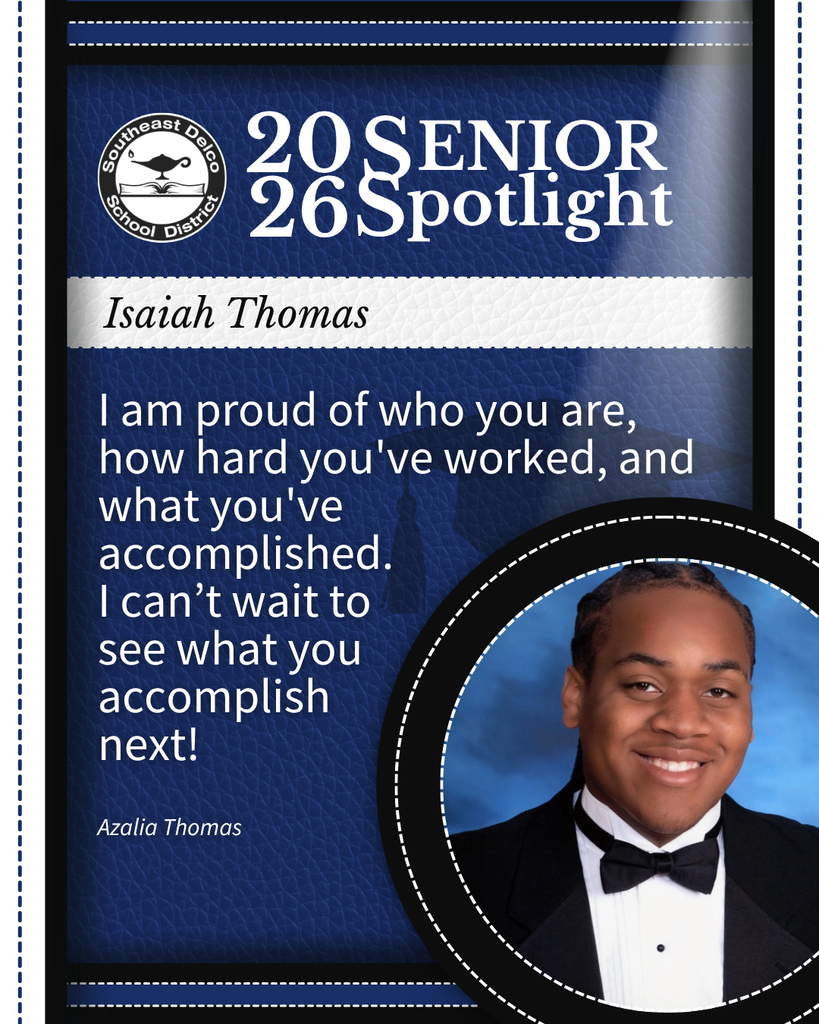 2026 Senior Spotlight for Isaiah Thomas with a congratulatory message from Azalia Thomas praising his hard work and accomplishments.