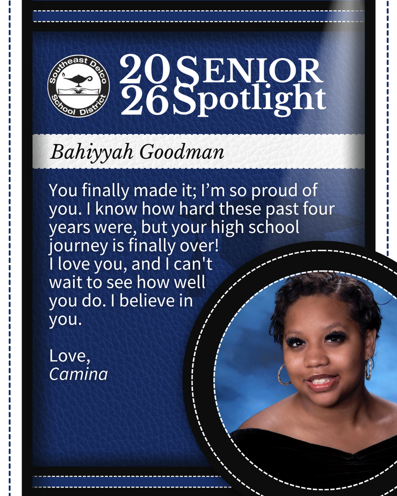 2026 Senior Spotlight for Bahiyyah Goodman with a heartfelt congratulatory message from Camina and a portrait photo.
