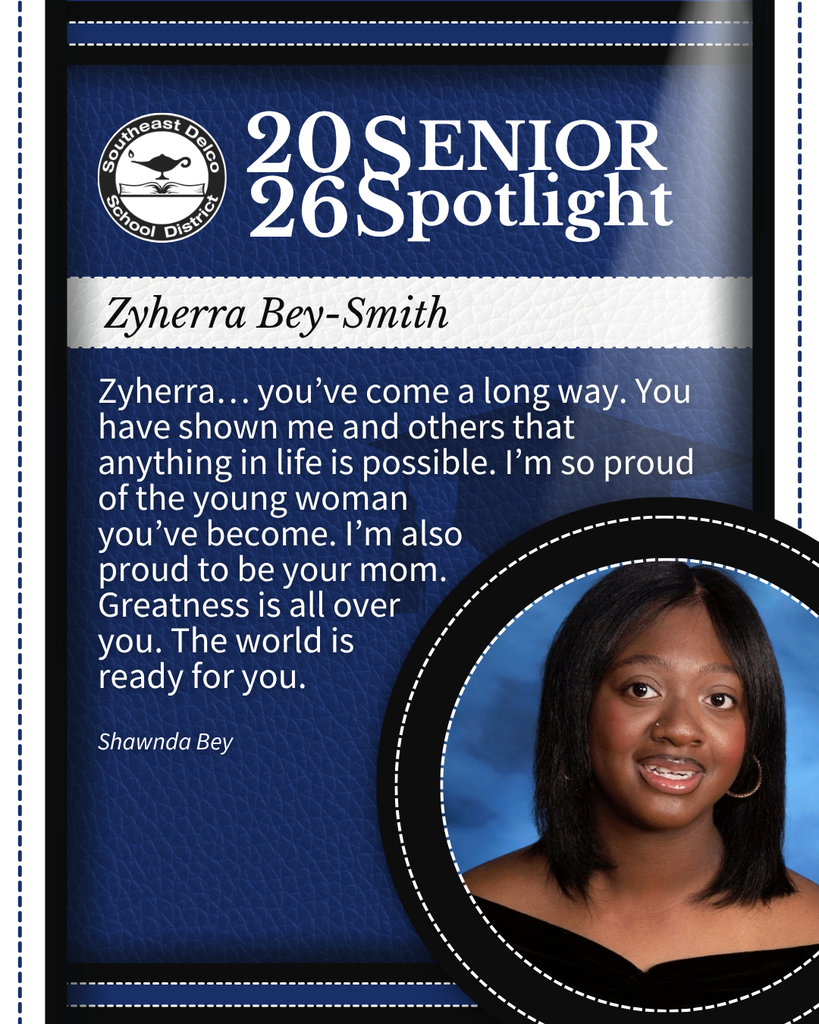 2026 Senior Spotlight for Zyherra Bey-Smith with a heartfelt message from her mother praising her growth and potential.