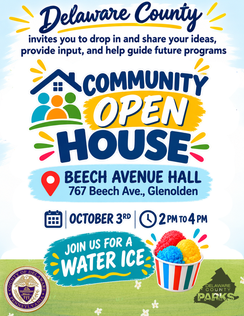 Delaware County invites community members to a drop-in open house at Beech Avenue Hall on October 3rd from 2 to 4 PM to share ideas and provide input.