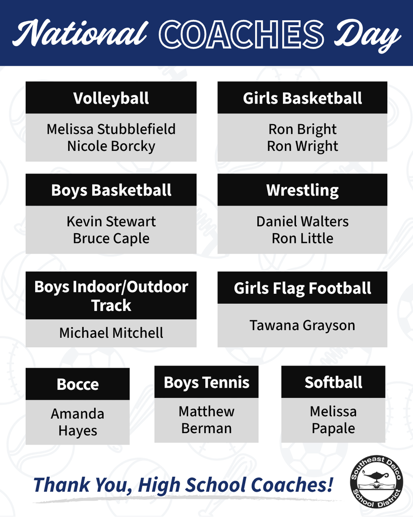 List of high school coaches honored for National Coaches Day across various sports including volleyball, basketball, wrestling, and more.