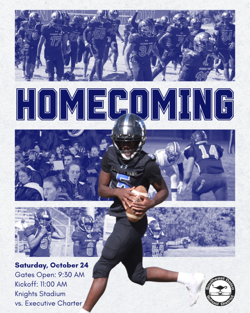 High school football players in action during homecoming game day at Knights Stadium on October 24.
