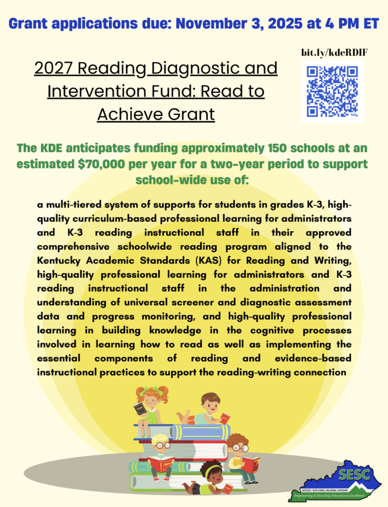 2027 Reading Diagnostic and Intervention Fund: RTA Grant Flyer