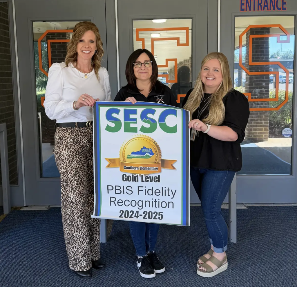 SESC presenting a Gold level PBIS Fidelity Recognition Southern Elementary in Pulaski County