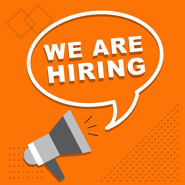 Orange background we are hiring w/ megaphone