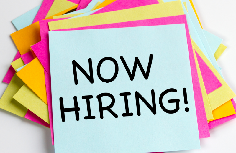 Now hiring with colorful sticky notes