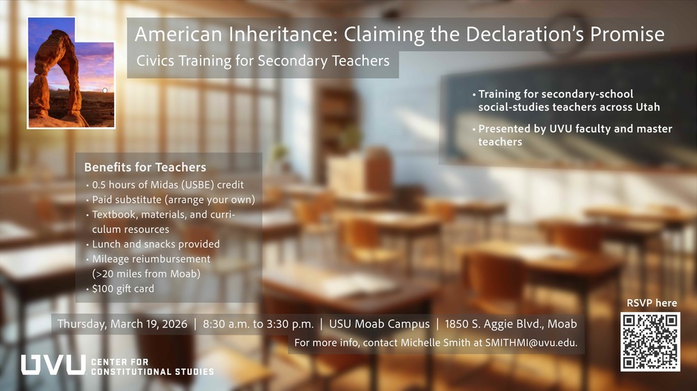 Image of classroom with information for UVU | SESC partnership civics course.