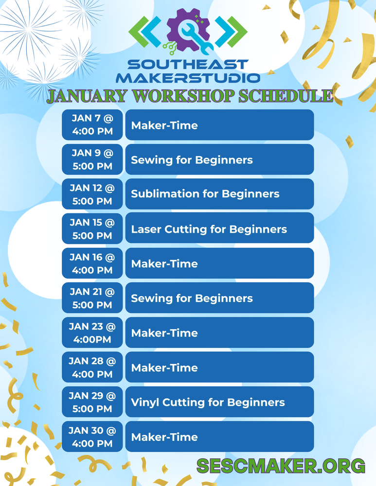 SESC MakerStudio January Workshop Schedule