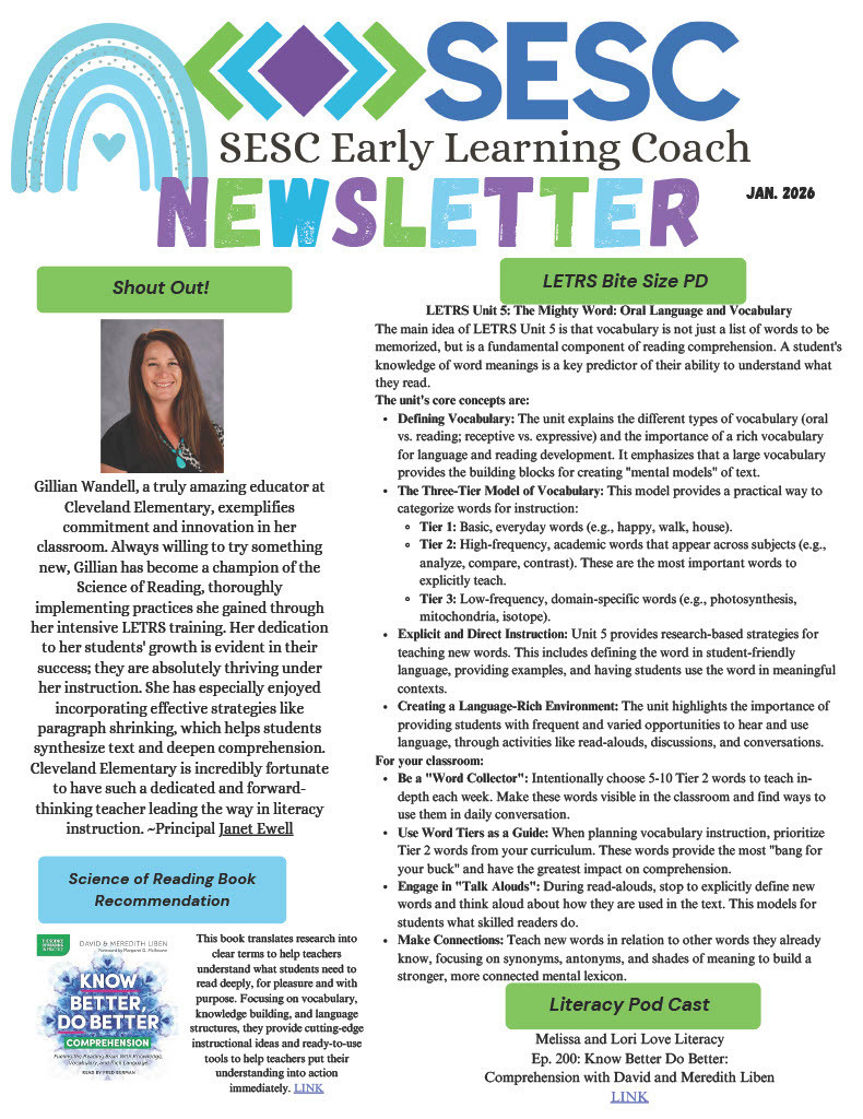 SESC Early Learning Newsletter with updates and training support