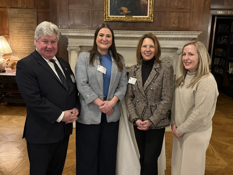 State Senator Brady, State Representative Bridget Plouffe, Superintendent Holly McClanan and Technical Institute Nursing Director Jennifer Gregoire pose for a photo at Stonehill College  