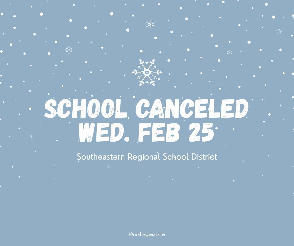 White lettering on a blue background announcing that school is closed on February 25. 