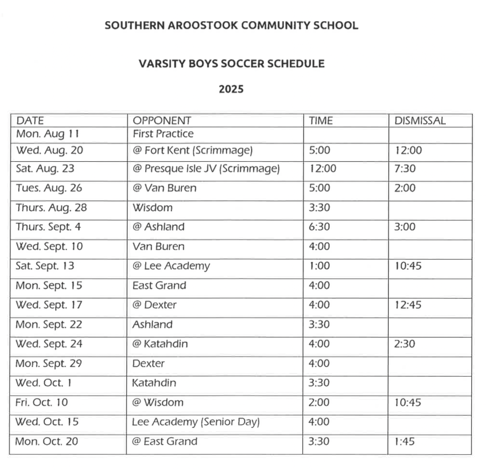 soccer schedule