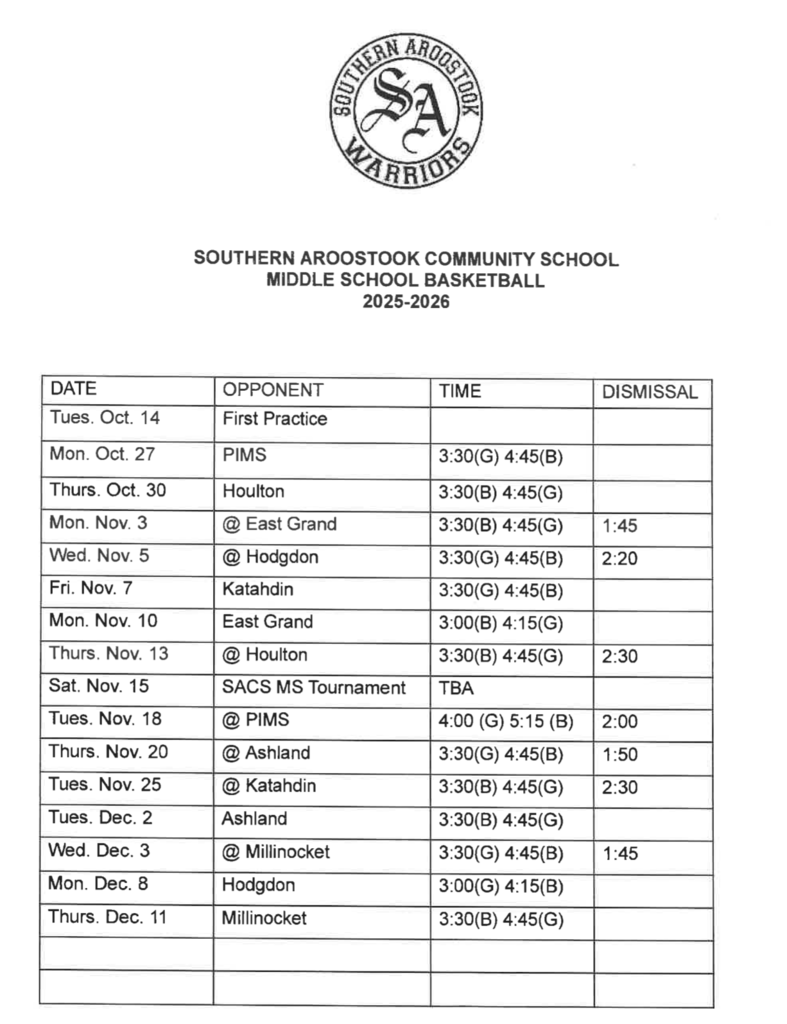 middle school schedule